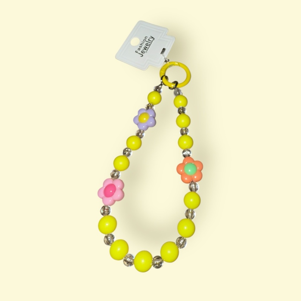 Yellow Floral Wristlet Phone Lanyard